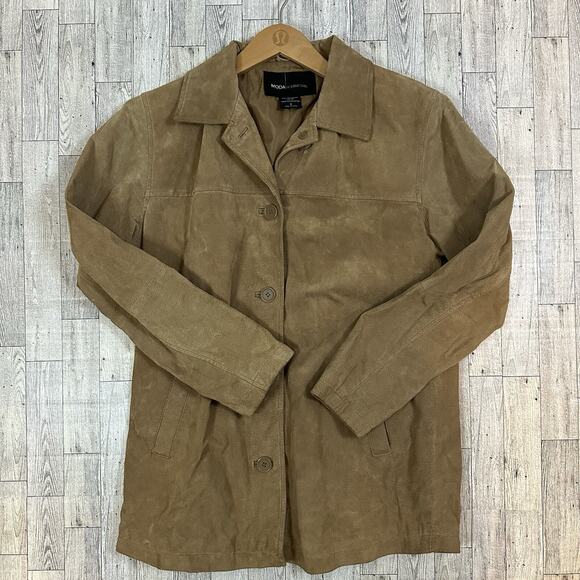 VTG Moda International Leather Suede Tan Small Jacket Shacket Boho Western Retro - Picture 1 of 9